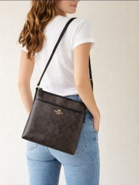 Coach Signature File Crossbody Bag F29210 Brown Black Coated Canvas